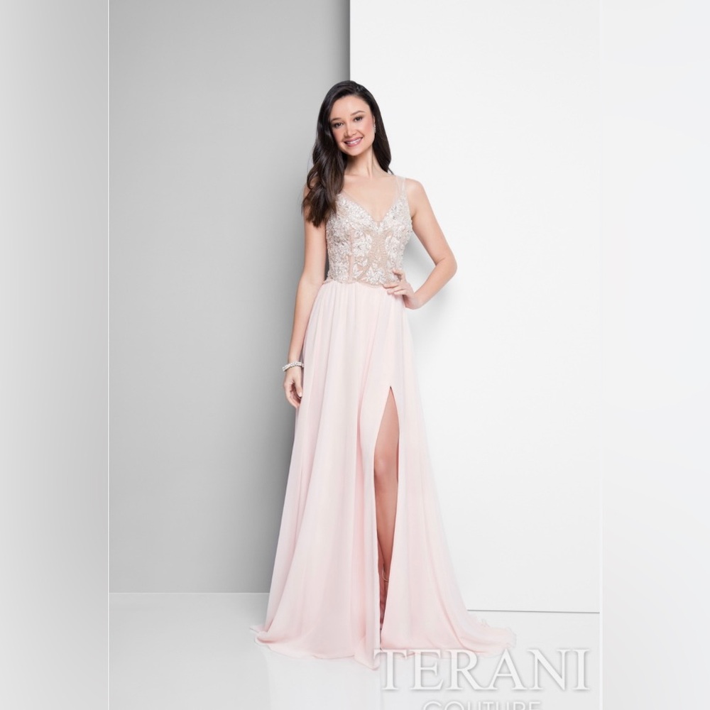 Terani Couture Blush Embellished Dress Size 8 NWT